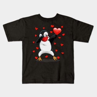 Dabbing Penguin Face Mask Dab Dance Valentine Gifts Boy Girl Kids T-Shirt